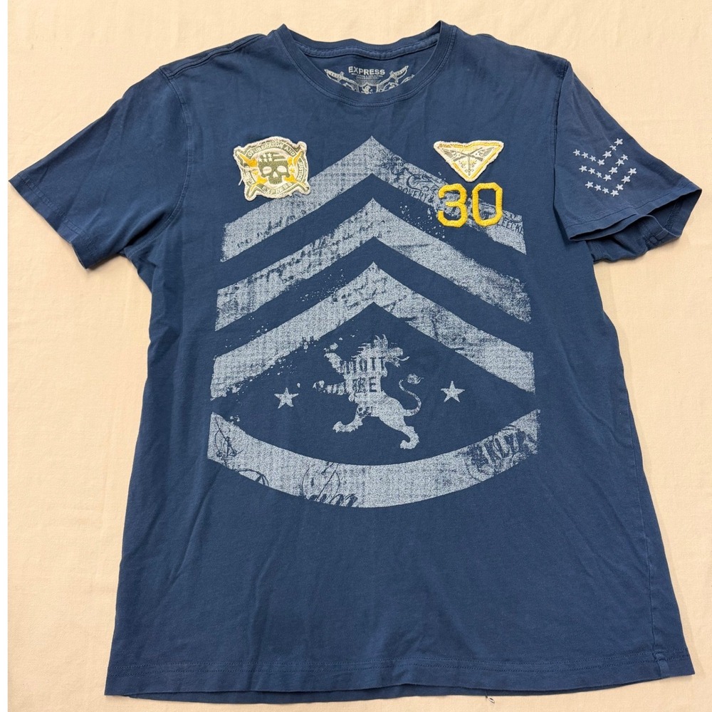 EXPRESS Mens T Shirt Graphic‎ Print Navy Blue Size Medium Military Inspired